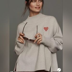 Anthropologie by Maeve The Logan Turtleneck Grey With Red Heart